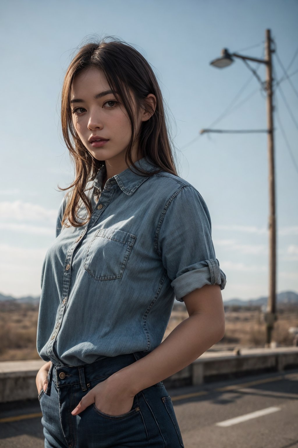 masterpiece,best quality,(photorealistic:1.4),HDR,absurdres,Professional,RAW photo,1girl,Chambray - A lightweight cotton fabric, similar to denim but more breathable,<lora:more_details:0.3>,