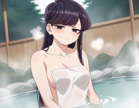 score_9, score_8_up, score_7_up, source_anime,shoukokomi, <lora:shouko-komi-s1s2-ponyxl-lora-nochekaiser:1>,shouko komi, long hair, bangs, black hair, black eyes, half-closed eyes,nude, naked, outdoors, onsen, towel, naked towel, steam, bathing, nude cover, partially submerged, water, bath, steam censor, wet towel, blush,looking at viewer, cowboy shot, dutch angle, solo,