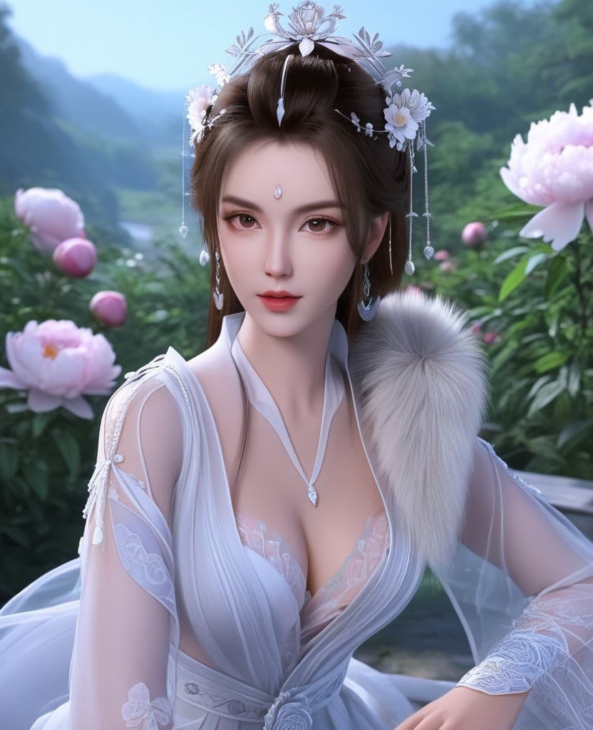 <lora:612-DA-XL-少年白马醉春风-玥瑶:0.8>(,1girl, ,best quality, ),looking at viewer,  ,,ultra detailed background,ultra detailed background,ultra realistic 8k cg, , ,masterpiece, (( , )),,, ultra realistic 8k cg, ,      ,peony \(flower\),(cleavage), (),