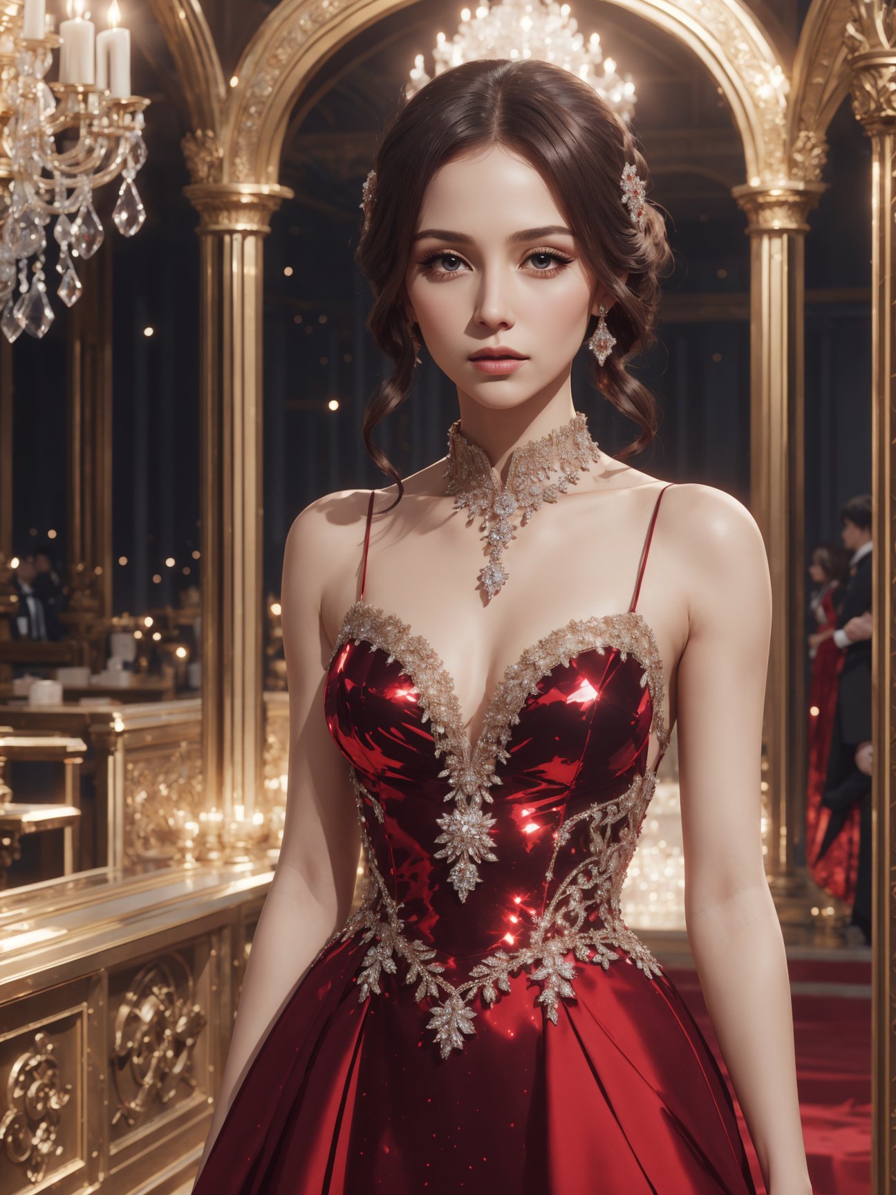 breathtaking 8k, masterpiece, (crystalline dress), <lora:crystalline_dress-1.0:0.8>, red dress,