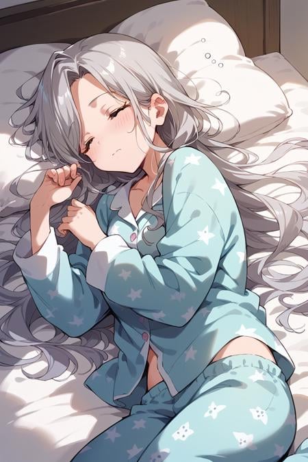 score_9, score_8_up, score_7_up, score_6_up, 1girl, <lora:Niijima_Ibuki:0.9> ibuki, long hair, loose hair, pajamas, sleep, sleepy,