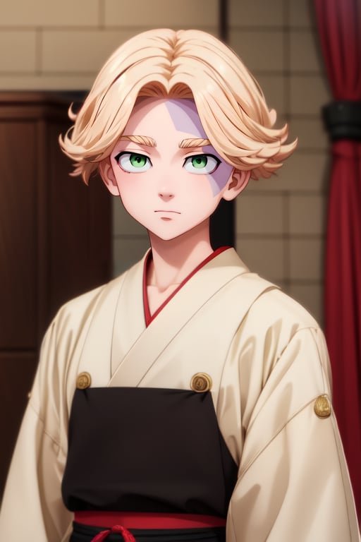 (best quality:1.1), (masterpiece:1.4), wallpaper, looking at viewer, , , anime coloring, , 1boy, solo, male focus, <lora:seishuu_inui:0.78>, seishuu_inui, blonde hair, green eyes, short hair, , feudal japan, 8k resolution