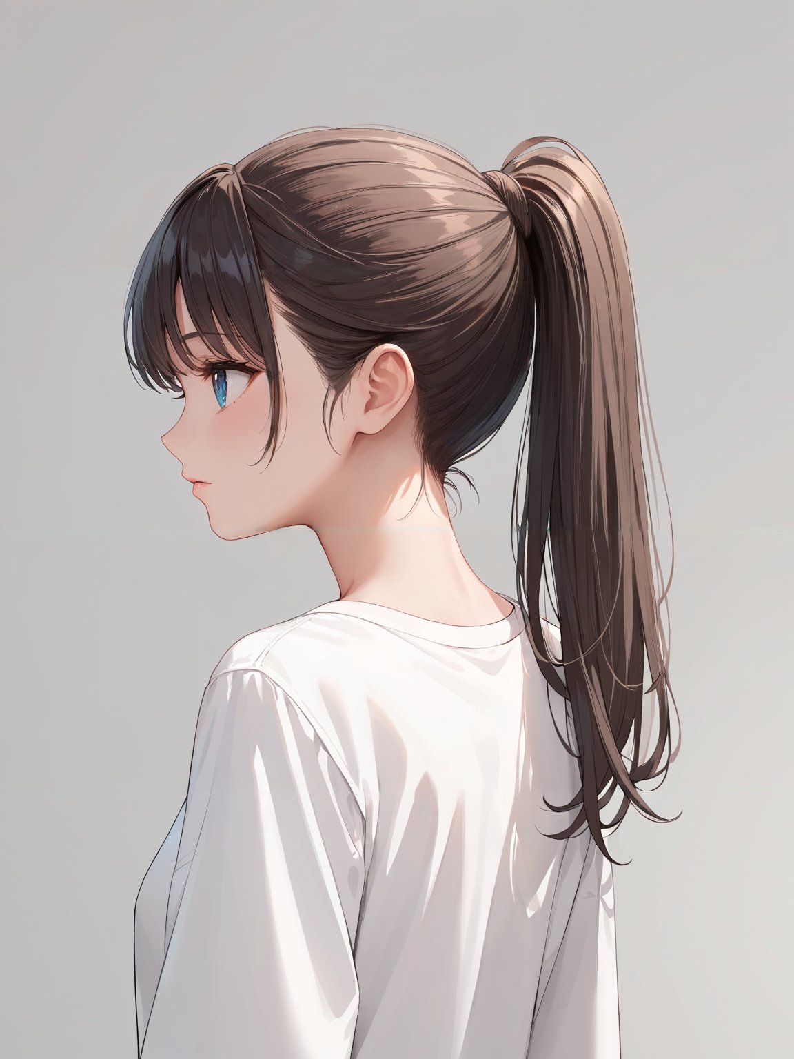 score_9, score_8_up, score_7_up,source_anime, high res image,masterpiece,best quality,girl,cute face,clear skin,shiny hair,ultra detailed eyes,simple background, <lora:ponytail straight_pony_V1.0:1> ponytail,long hair,from behind