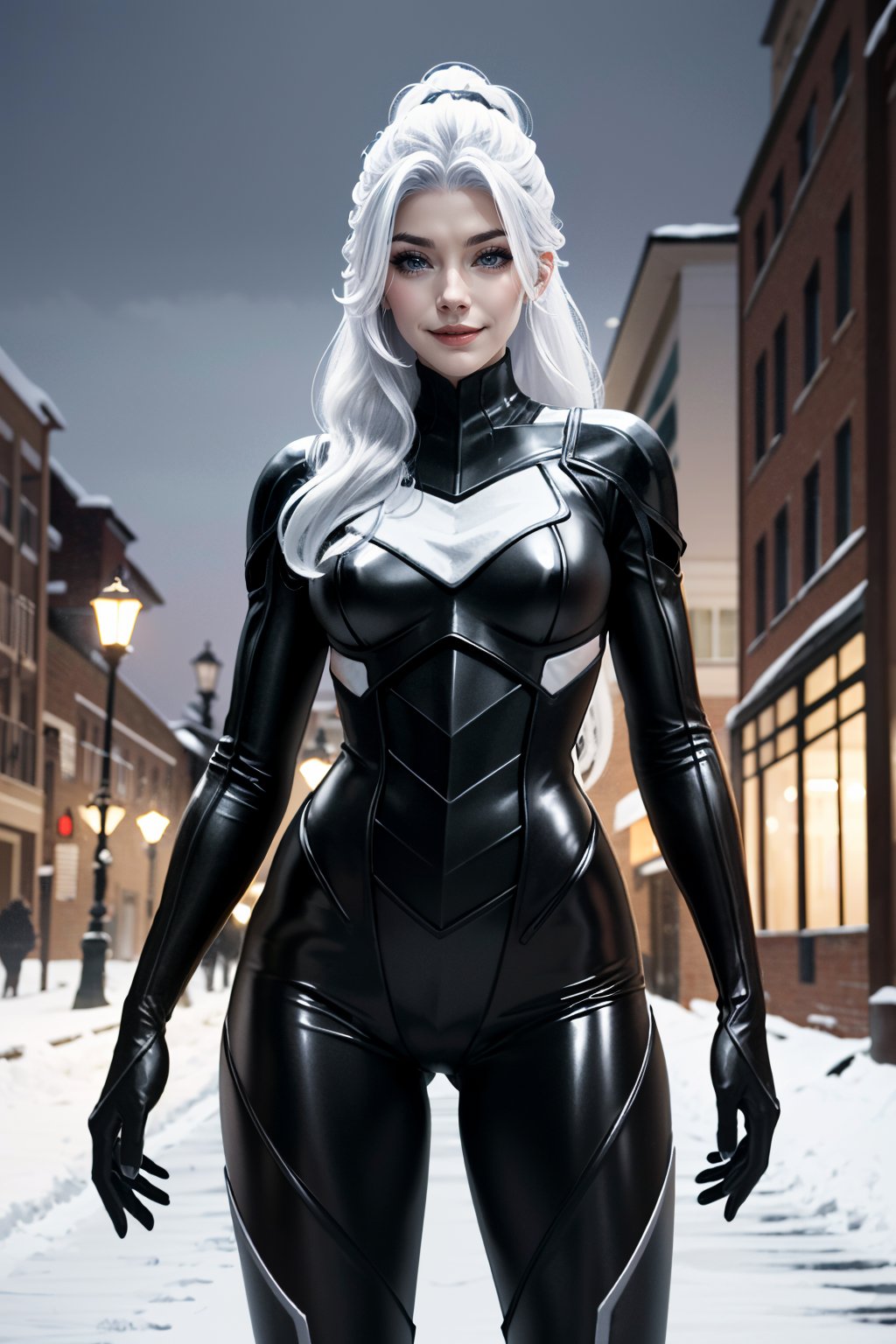 ((ultra detailed, masterpiece, absurdres)) <lora:SpiderBlackCat:0.9>SpiderBlackCat, 1girl, white hair, long hair, in a winter wonderland, cowboy shot, winter clothing, smile