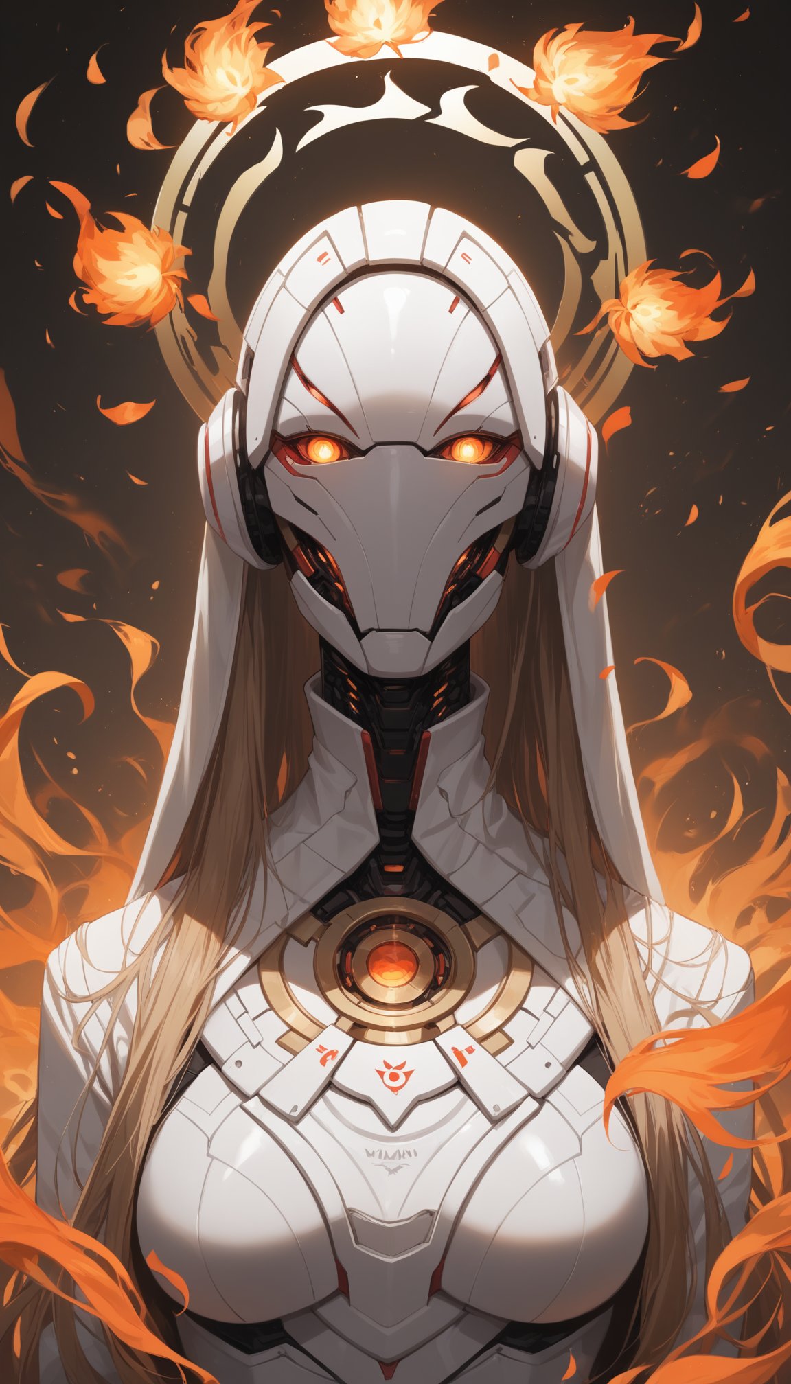 <lora:NoFace_Robot_PonyXL-000002:0.8>,NoFace Robot PonyXL,The caster’s body is surrounded by a halo of flame.,, score_9, score_8_up, score_7_up, source_anime,