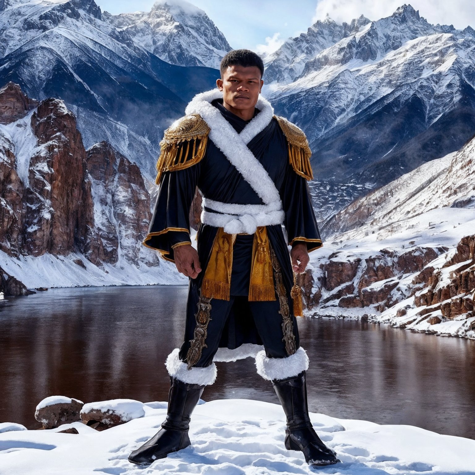 photo of peemaipor, a muscular man wearing an amazing black armor with silver robe over it with feathers full body full pant armor on a snowy mountain in ancient rome empire hdr<lora:Add More Details:0.7> <lora:Peemaiporkobk B1:1>