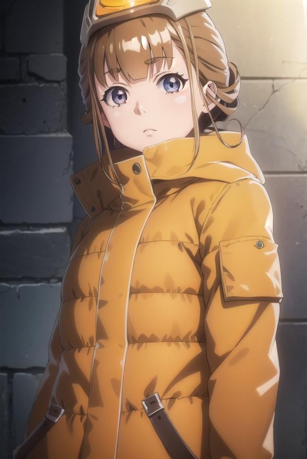 hinatamiyake, <lora:hinata miyake s1-lora-nochekaiser:1>,hinata miyake, short hair, brown hair, (brown eyes:1.5),BREAK jacket, helmet, orange jacket, orange helmet,BREAK outdoors, snow, ice, snowflake,BREAK looking at viewer,BREAK <lyco:GoodHands-beta2:1>, (masterpiece:1.2), best quality, high resolution, unity 8k wallpaper, (illustration:0.8), (beautiful detailed eyes:1.6), extremely detailed face, perfect lighting, extremely detailed CG, (perfect hands, perfect anatomy),