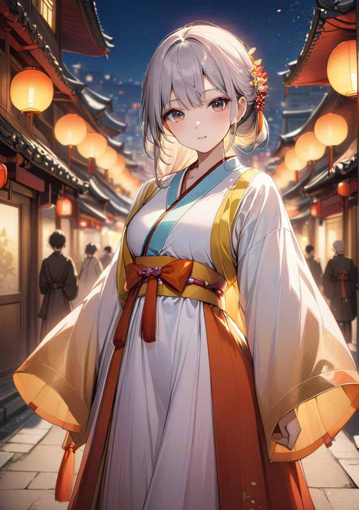 masterpiece,best quality,city,1girl,looking at viewer,bokeh,hanfu,