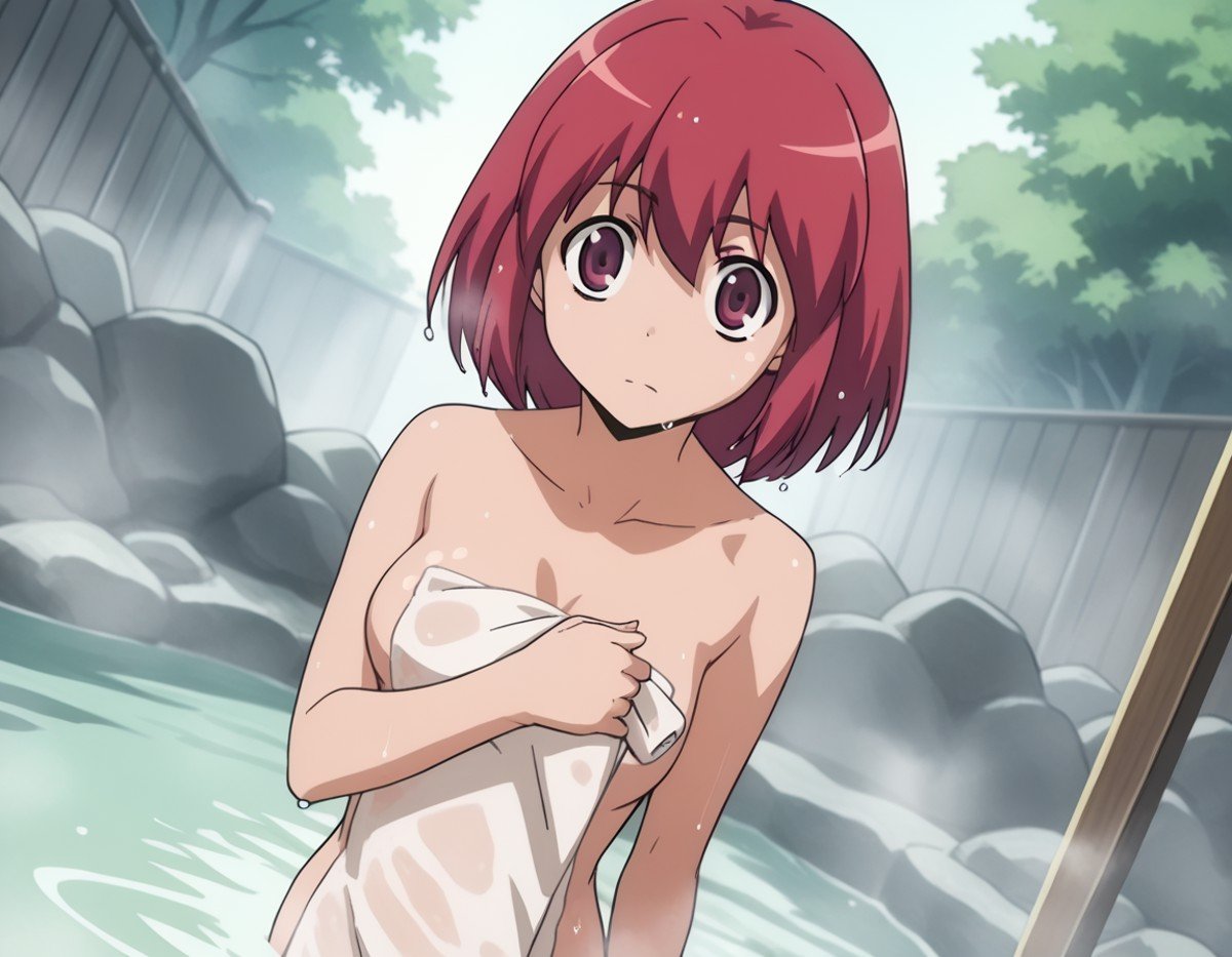 score_9, score_8_up, score_7_up, source_anime,minorikushieda, <lora:minori-kushieda-s1-ponyxl-lora-nochekaiser:1>,minori kushieda, short hair, red eyes, red hair,nude, naked, outdoors, onsen, towel, naked towel, steam, bathing, nude cover, partially submerged, water, bath, steam censor, wet towel,looking at viewer, solo, cowboy shot, dutch angle,