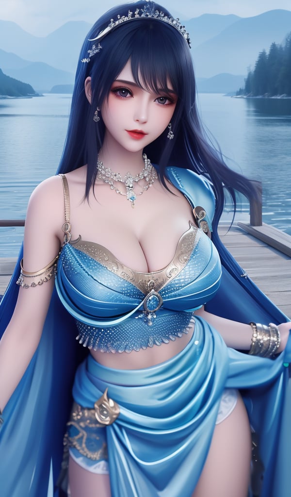 <lora:644-DA-神印王座-圣采儿-TYPE1:0.8>(,1girl, ,best quality, ),looking at viewer,  ,ultra detailed 8k cg, ultra detailed background,  ,masterpiece, (( , )) , lake,upper body,   (cleavage), (),