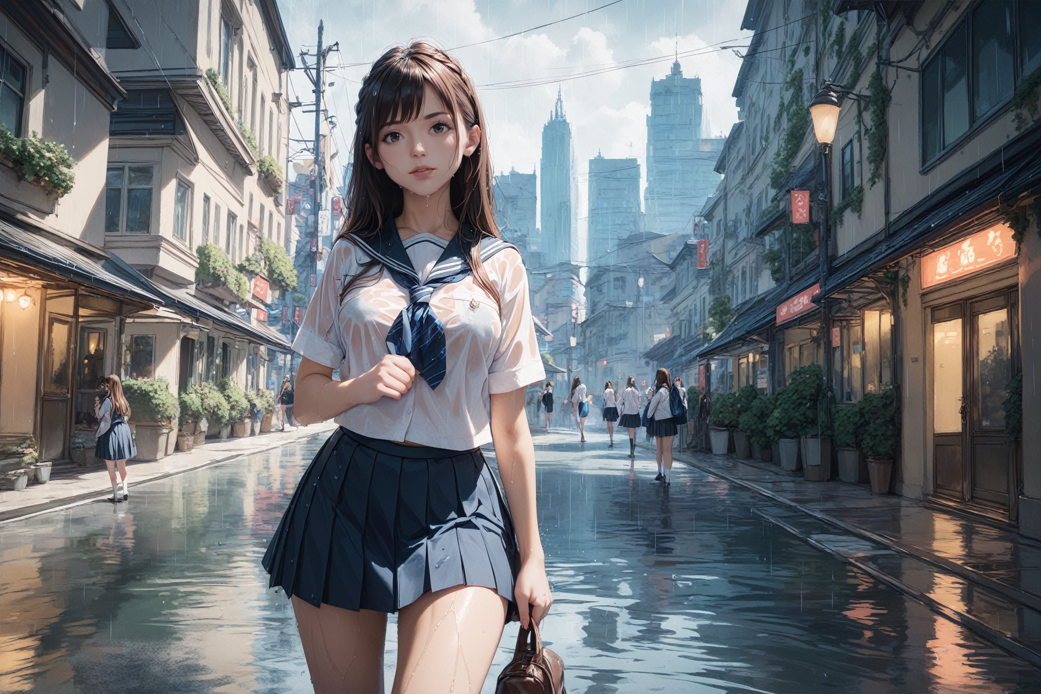 score_9,score_8_up,score_7_up,best_quality,masterpiece,3d-realisticstyle,BREAKmultiple_girls,wet_body,school_uniform,rain,street,cityscape,