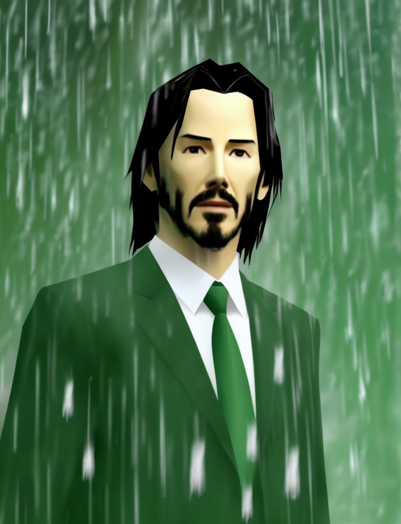 n64style, portrait of keanu reeves with green matrix rain falling in the background, 3d, low poly, ((ocarinaoftime)) <lora:out:1>