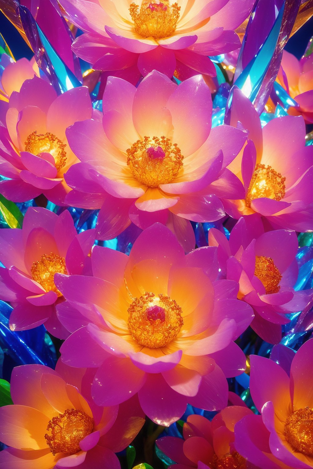 (((photographic, photo, photogenic))), extremely high quality high detail RAW color photo, crystal flower, intricate crystal patterns, translucent petals, prismatic light refraction, sharp, precise edges, detailed textures, luminous glow,