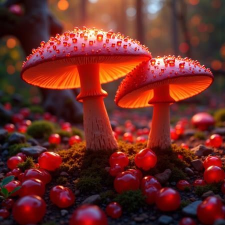 warm light mushroom in an indie rock azulejo texture pomegranate juice, beautiful composition, Heavenly Hard light, hyperdetailed