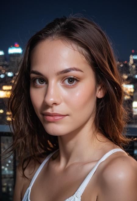 (score_9, score_8_up, score_7_up), RAW, photo, beautiful young woman, realistic, portrait, looking at viewer, [dark background:city by night:0.1]