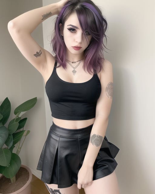 solo,random girl,random makeup,random top,random skirt or pants,random hair color,random breast size,random style either emo punk or goth styles,very form fitting clothing,open clothes, perfect features, perfect limbs