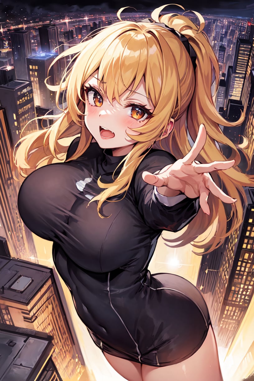 masterpiece, best quality, (1girl), solo, dynamic angle, dynamic pose, colorful, perfect face, perfect hands, superhero landing, buildings, night view, lens flare, effects, magical effects, best ratio five finger and one thumb