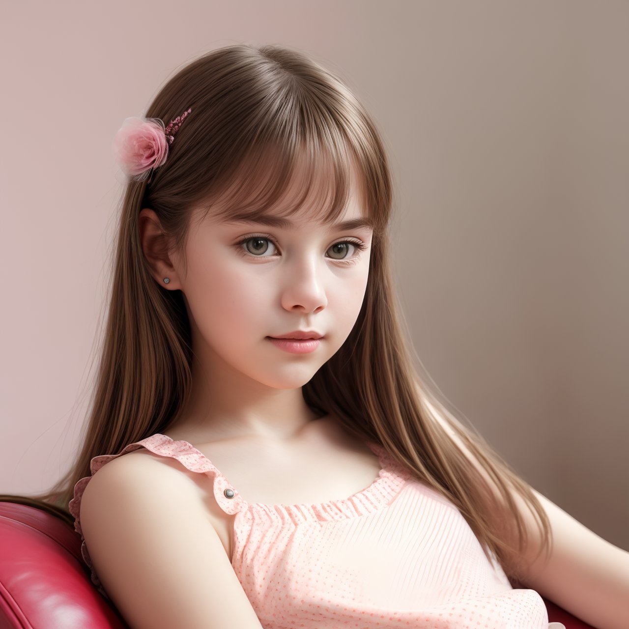 SFW, HD quality, HD, HQ, 4K, portrait of self-assurance (AIDA_LoRA_HanF:1.21) <lora:AIDA_LoRA_HanF:0.66> sitting on the leather armchair, indoors, beautiful child, pretty face, pink polka dot dress, naughty, funny, happy, playful, intimate, flirting with camera, cinematic, dramatic, composition, studio photo, kkw-ph1, hdr, f1.7, getty images