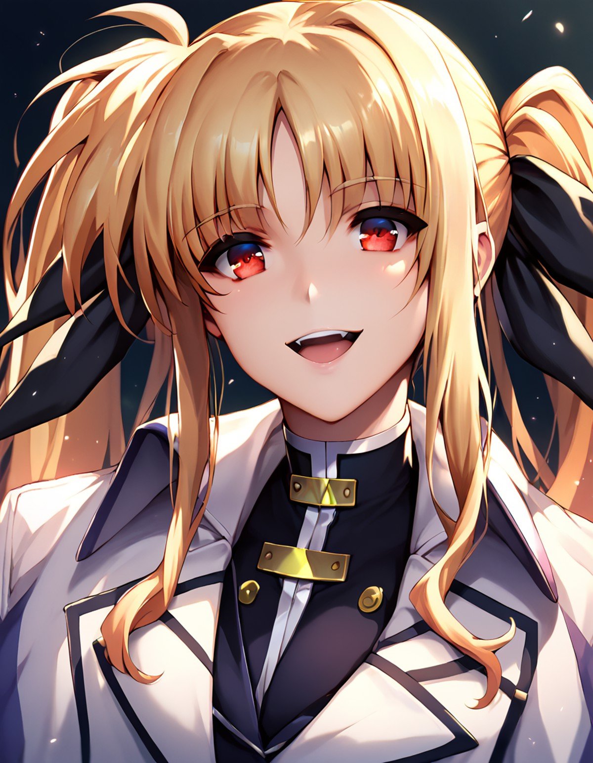 (((barrierjacket:1.1))),score_9, score_8_up, score_7_up,fate testarossa,  <lora:[reizei]fate testarossa pony:1>,large breasts,red eyes, smile, looking at viewer, portrait, twintails, open mouth, 