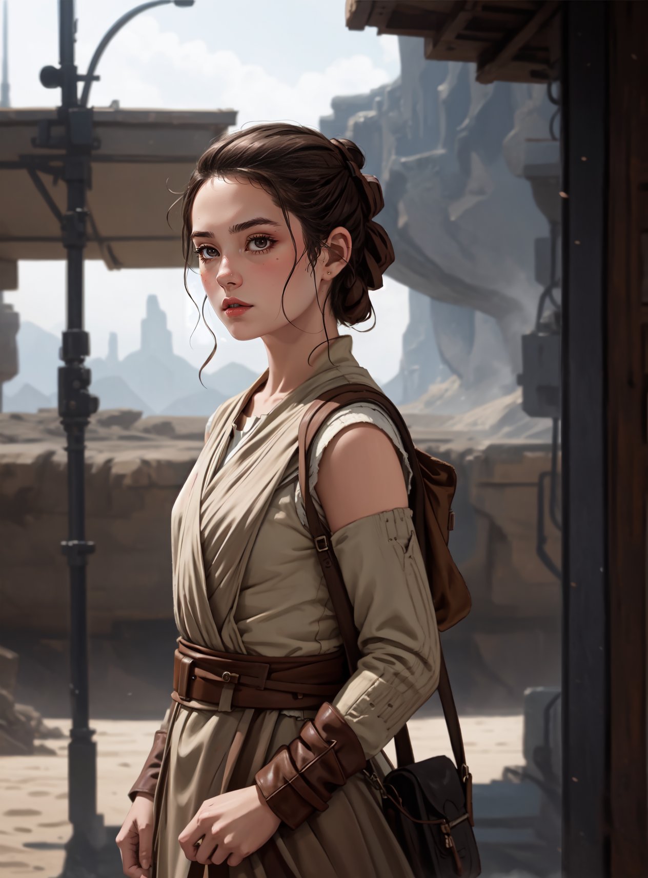 <lora:Rey:.5>, rey, cowboy shot, solo, 1girl, masterpiece, cinematic, 