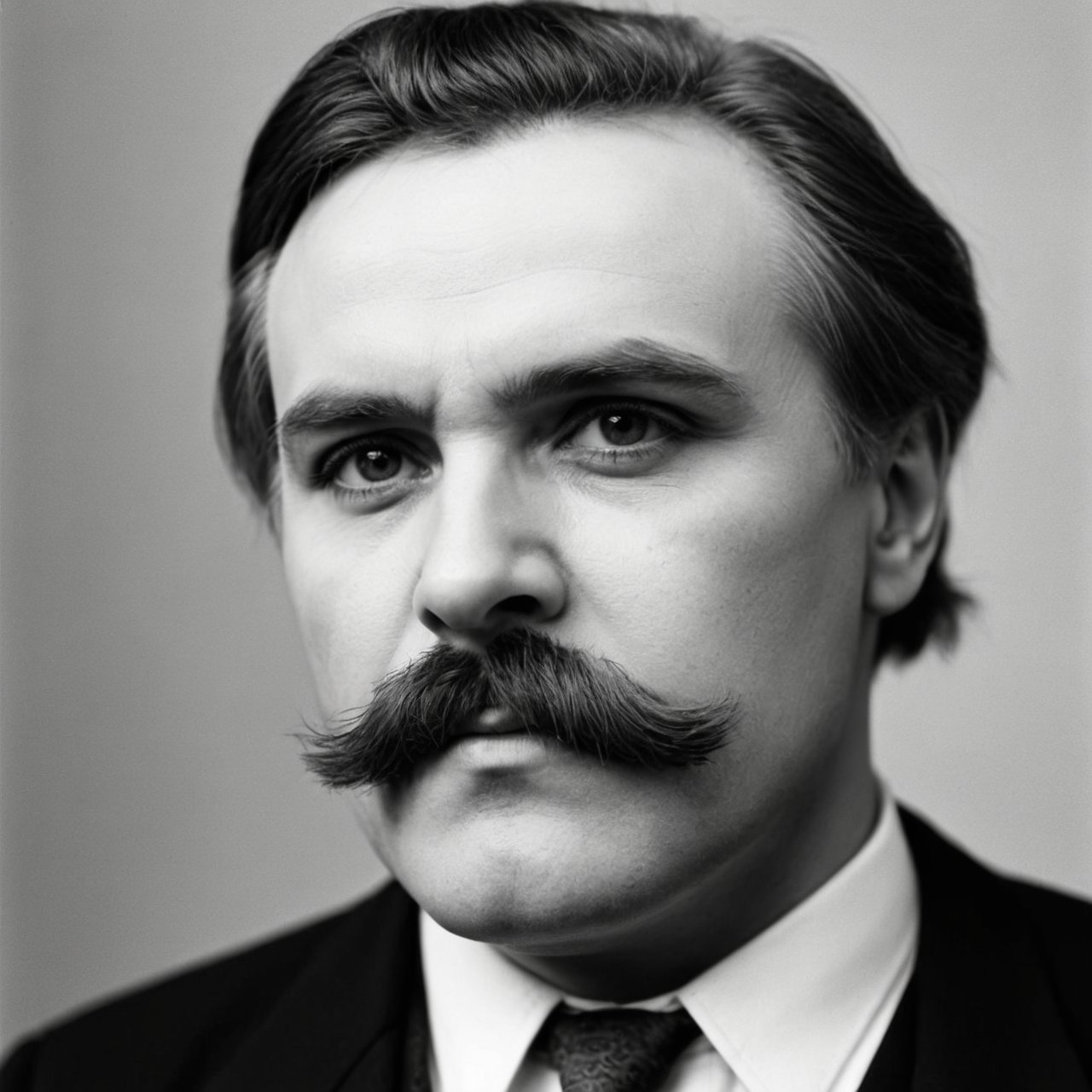 Friedrich Nietzsche realistic portre photo, realistic, black&white, monochramic, . <lora:dmwbt2:1>