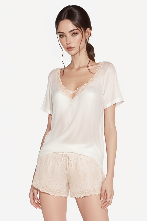 <lora:LaPerla:1> laperla style,laperla style, realistic, a woman in a white top and shorts<lora:LesFemmes:1>