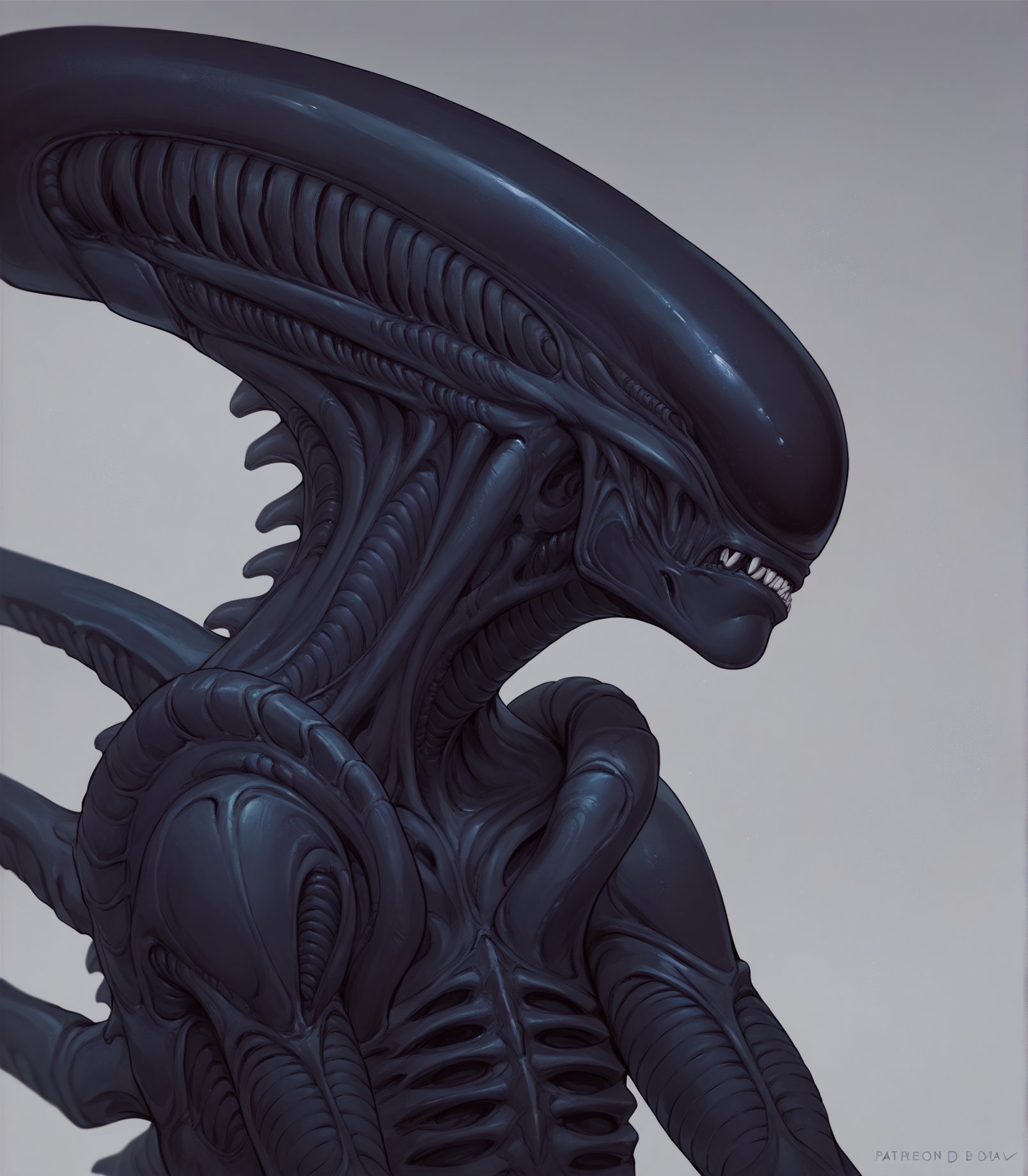 score_9, score_8_up, score_7_up, score_6_up, score_5_up, score_4_up, source_furry, alien, xenomorph, black body, black skin, solo, spikes, spikes \(anatomy\), female, headshot portrait, close-up<lora:xenomorph_pdxl:1>