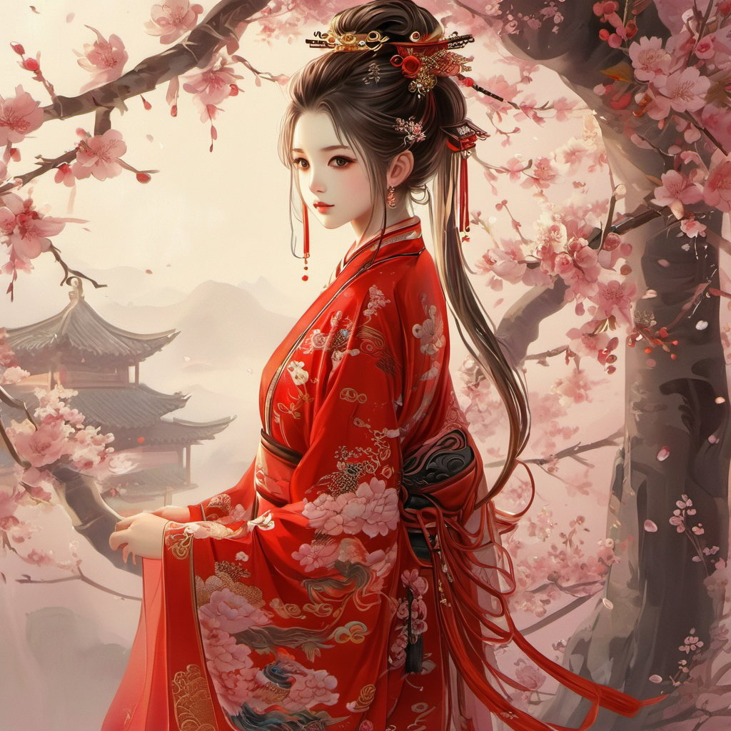 <lora:xcfs-000008:0.8>,xcfs,1girl,solo,hair ornament,jewelry,earrings,chinese clothes,flower,looking at viewer,(full  body:1.1),long hair,branch,ponytail,closed mouth,hair flower,cherry blossoms,hair stick,, masterpiece, best quality,