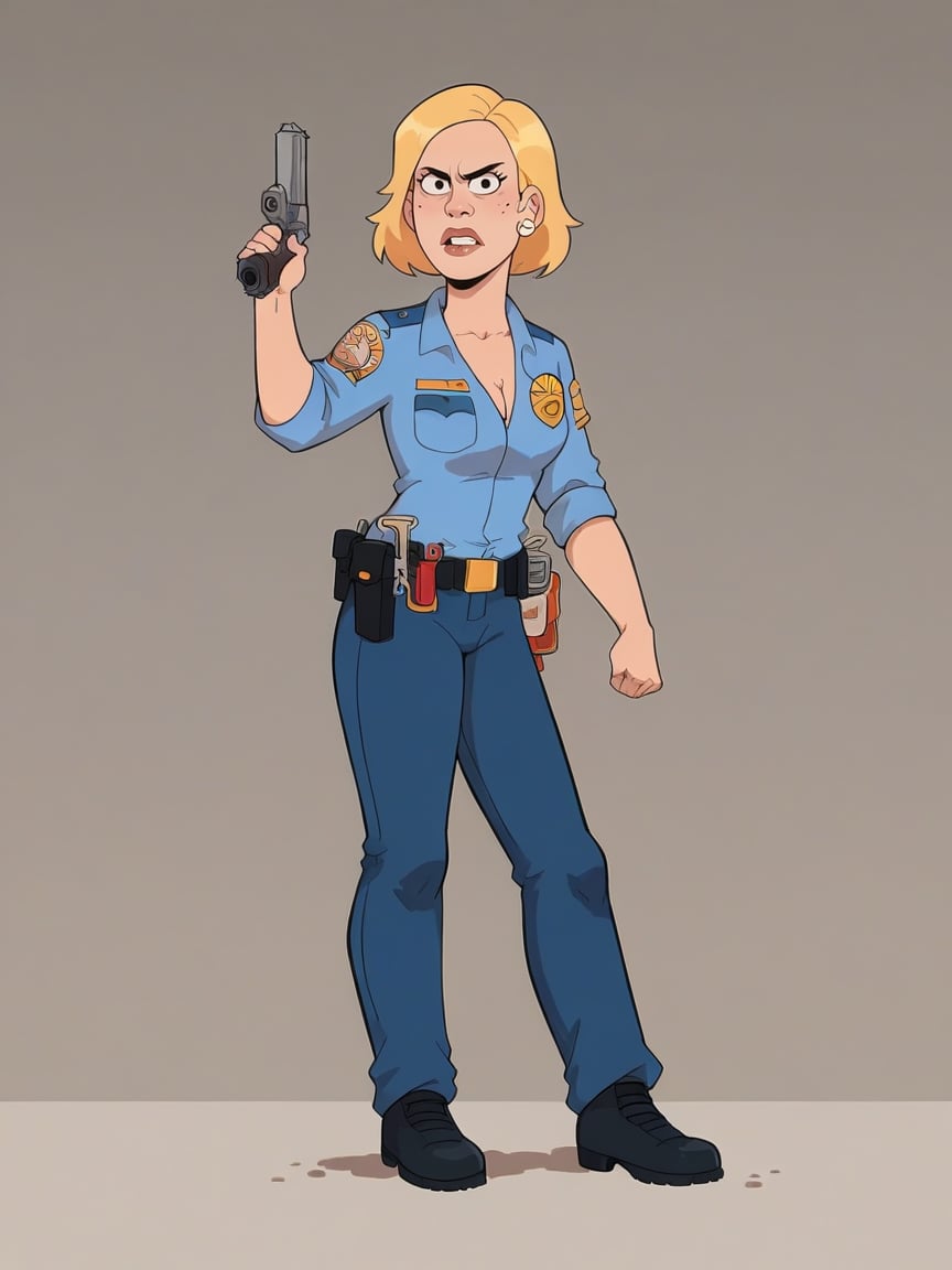 score_9, score_8_up, score_7_up, score_6_up, score_5_up,  <lora:PDXLP:0.9> pd, police, 1girl, blonde hair, solo, handgun, 