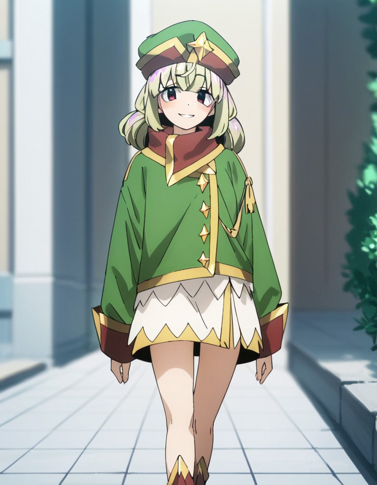 score_9, score_8_up, score_7_up, score_6_up, score_5_up, score_4_up, source_anime,  Kiwi, solo , magical girl, hat, walking, smile