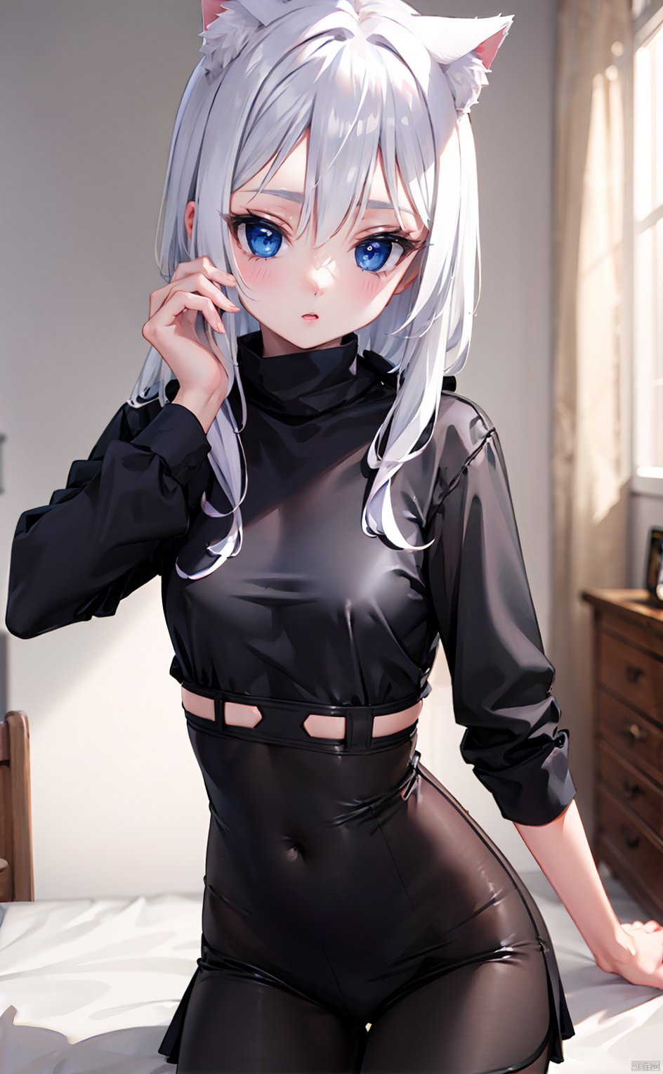 masterpiece,best quality,8k,loli,solo,white hair,kawaii,(depth of field),room,cat ear<lora:EMS-342922-EMS:0.800000>, <lora:EMS-343235-EMS:0.700000>