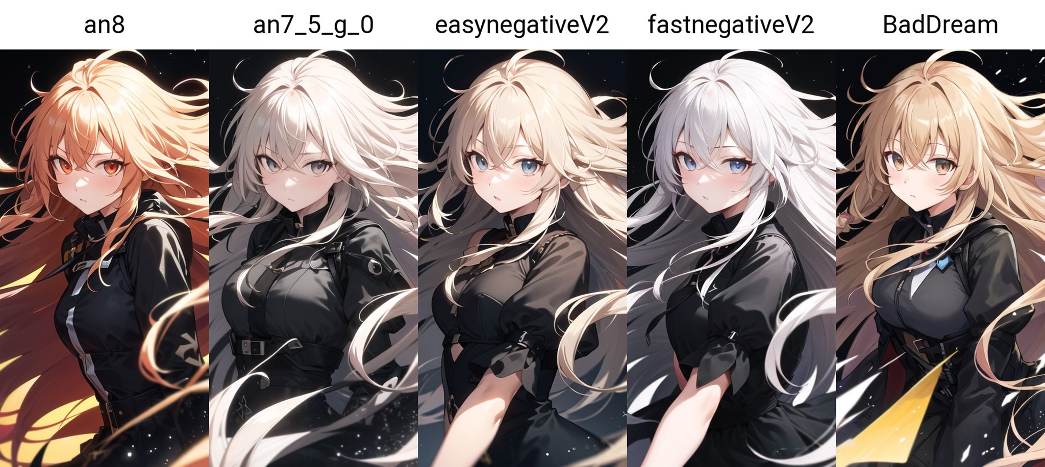 <lora:apstyle:0.5> apstylemasterpiece best quality 1girl long hair (messy hair floating :1.25) severe flownight dark black background blackupper body  looking at viewer