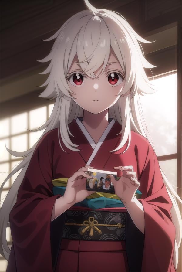 summertimehaine, <lora:summertime haine s1-lora-nochekaiser:1>,haine, long hair, bangs, (red eyes:1.3), white hair,BREAK japanese clothes, kimono, red kimono,BREAK indoors,BREAK looking at viewer,BREAK <lyco:GoodHands-beta2:1>, (masterpiece:1.2), best quality, high resolution, unity 8k wallpaper, (illustration:0.8), (beautiful detailed eyes:1.6), extremely detailed face, perfect lighting, extremely detailed CG, (perfect hands, perfect anatomy),