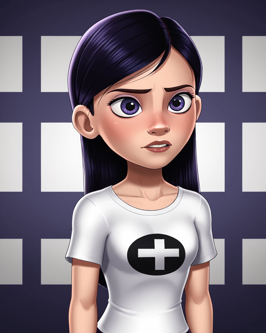 half body potrait,solo, violet parr, random detailed background,