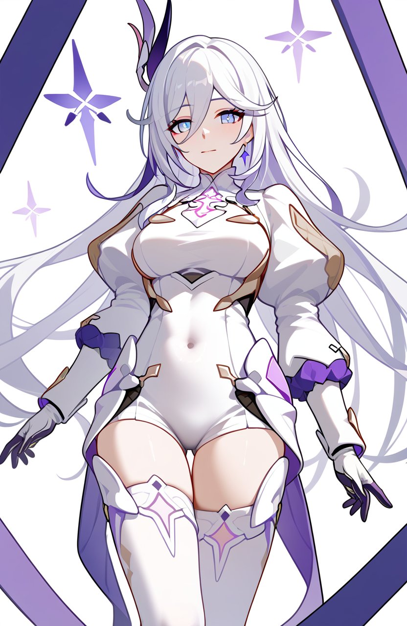 <lora:羽兔pony:1>,hare \(honkai impact\),a girl named hare \(honkai impact\),1girl,solo,looking at viewer,white gloves,white thighhighs,puffy sleeves,long sleeves,gloves,thighhighs,covered navel,, (score_9,score_8_up,score_7_up),(masterpiece,best quality,high quality:1.2),absurdres, prefect lighting, very aesthetic, anime BREAK