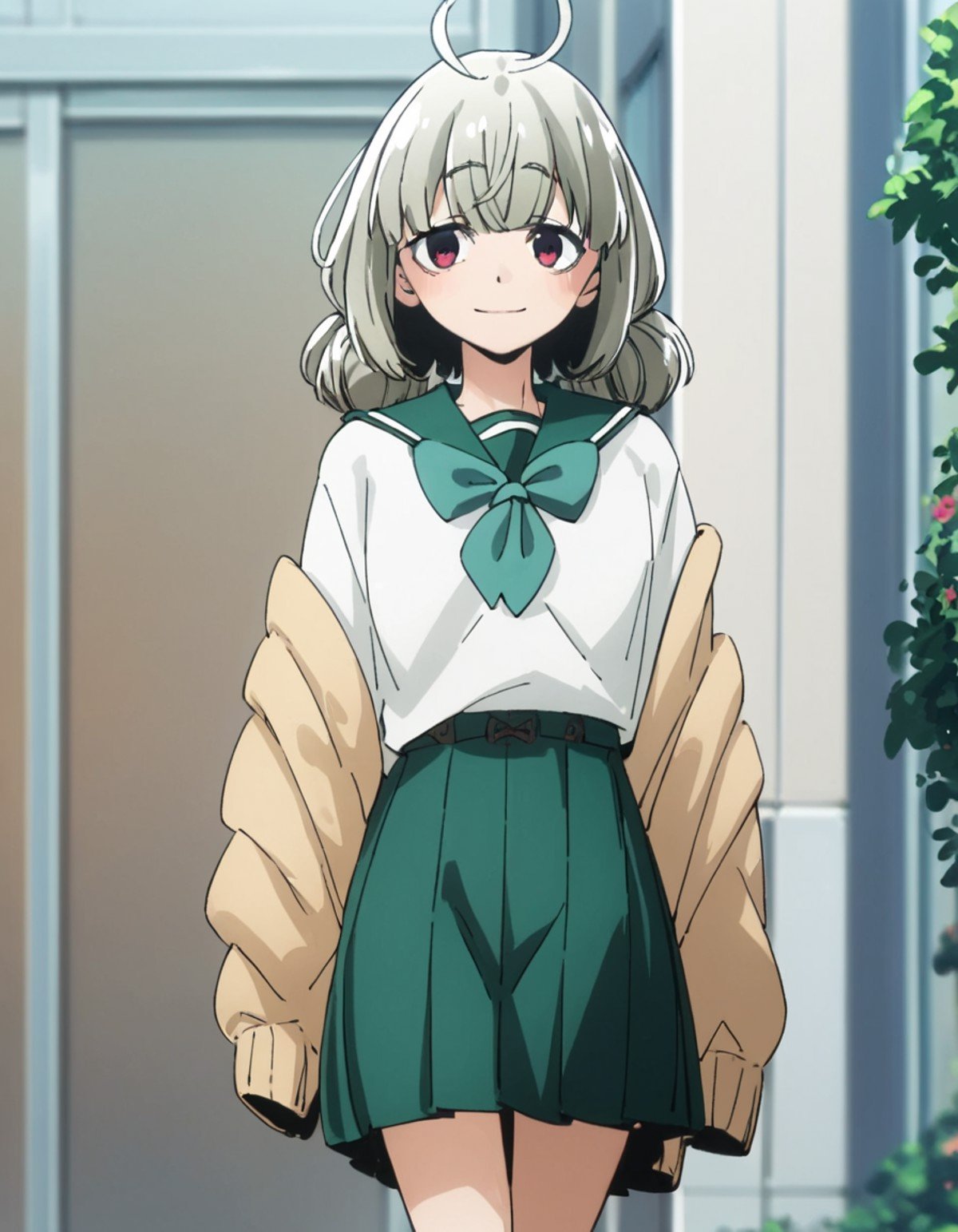 score_9, score_8_up, score_7_up, score_6_up, score_5_up, score_4_up, source_anime,  Kiwi, solo , school uniform, walking, smile