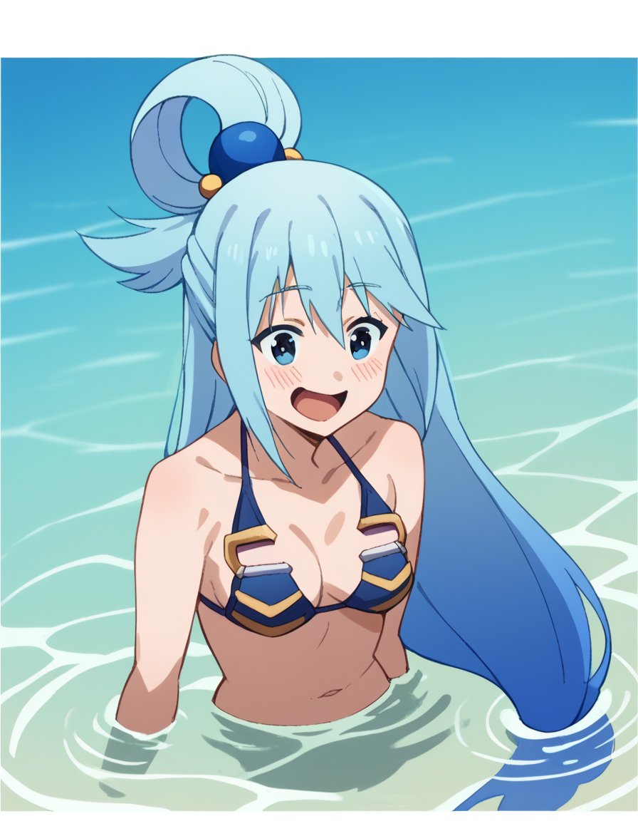 score_9, score_8_up, score_7_up, source_anime, konosubaaqua, <lora:konosuba-aqua-s2-ponyxl-lora-nochekaiser:1>, aqua (konosuba), long hair, blue eyes, hair ornament, very long hair, blue hair, hair rings, single hair ring, hair bobbles,, <lora:florida-bikini-ponyxl-lora-nochekaiser:1>, florida bikini, bikini, swimsuit,, ocean, submerged, water, blush, smile, open mouth,, cowboy shot, dutch angle,