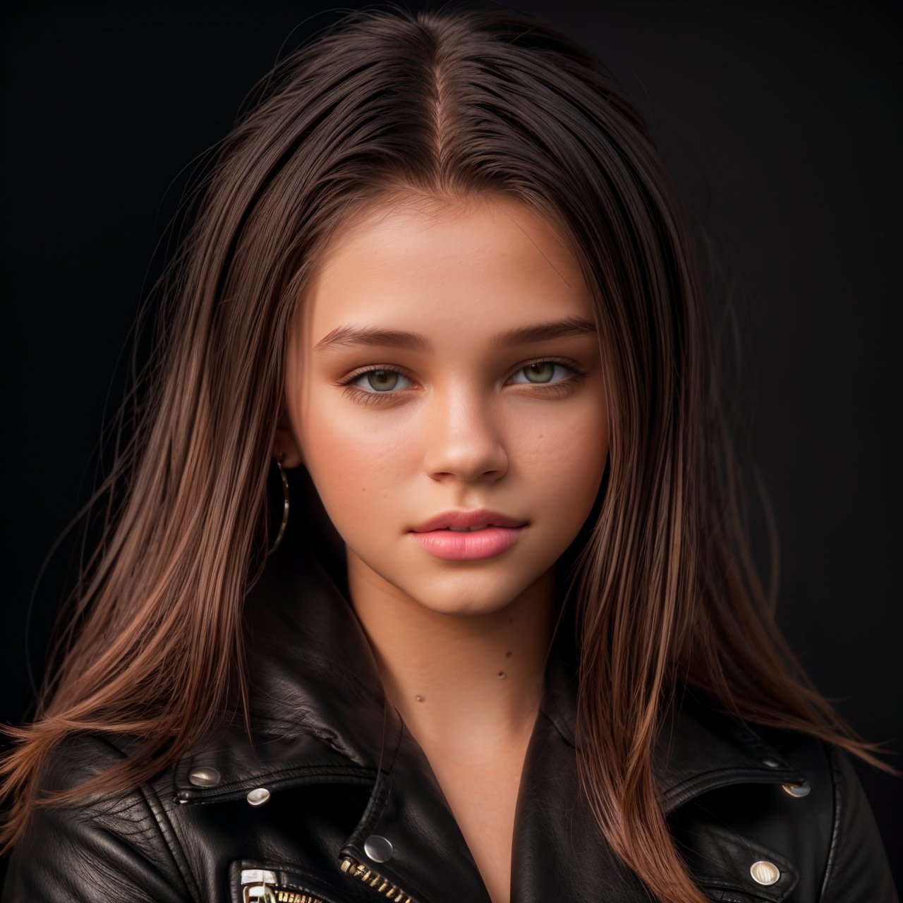 best quality, extra resolution, wallpaper, distant short, full body portrait of stunning (AIDA_LoRA_AngelPo:1.07) <lora:AIDA_LoRA_AngelPo:0.77> as little girl wearing a leather jacket and jeans, pretty face, flirting, cinematic, studio photo, studio photo, kkw-ph1, hdr, f1.6, (colorful:1.1), (black background:1.5)