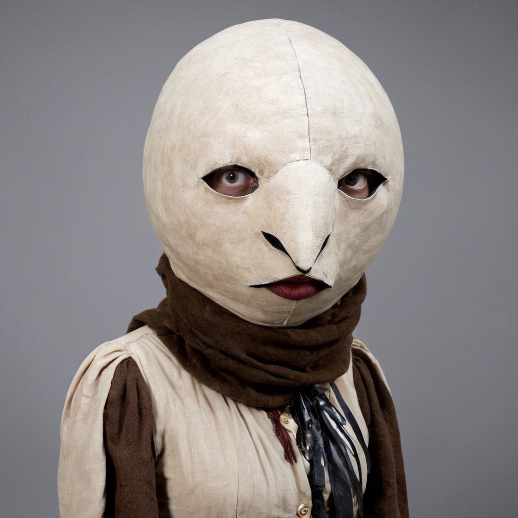 <lora:SDXL_Mask_Sa_May:1> mask,  woman in a costume with a large head