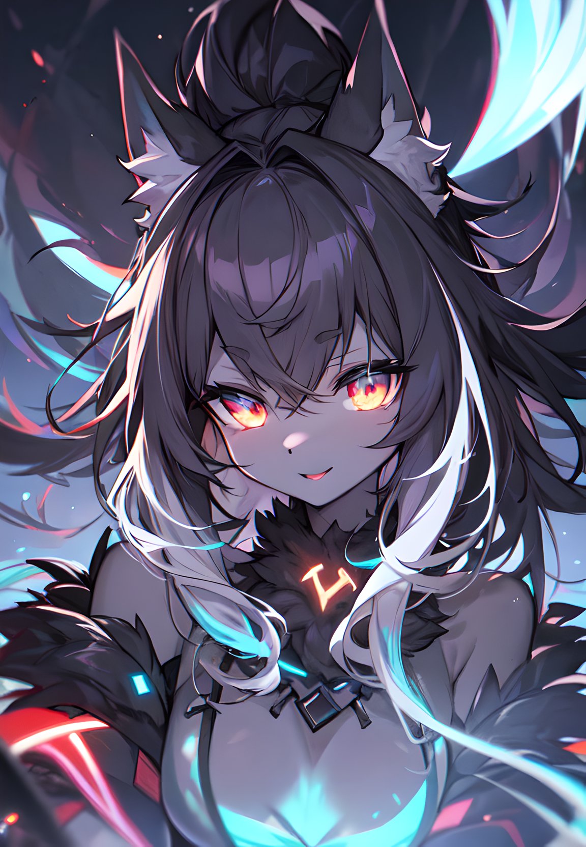 furry, black fur, night, glowing hairs