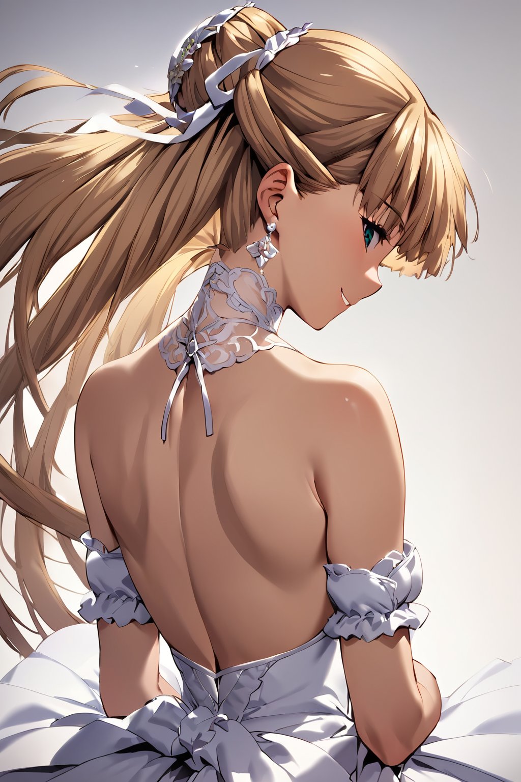 score_9, score_8_up, score_7_up, score_6_up, score_5_up, score_4_up, source_anim, kanzaki asuka, 1girl, solo, blonde hair, long hair, wedding dress, smile, half updo, hair ribbon, back, looking back,(masterpiece, high-quality, breathtaking, highres, ultra detailed), (expressive eyes, perfect face)<lora:kanzaki asuka auti:0.8>