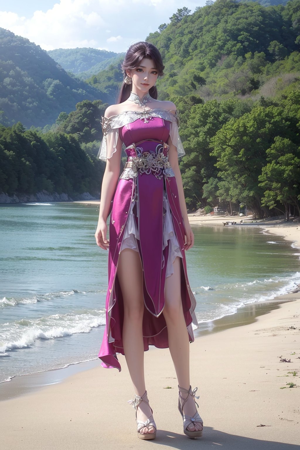 bailian\(luoyan\),chinese dress,1girl,solo,full body,<lora:luoyan_v1:0.6>,beach,