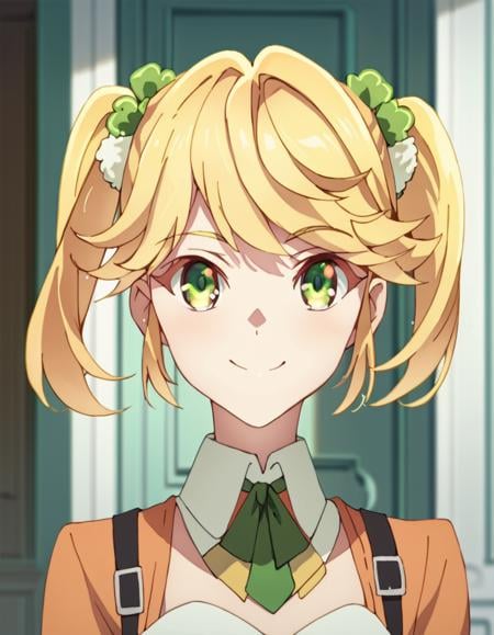 score_9, score_8_up, score_7_up, score_6_up, score_5_up, score_4_up, source_anime,  Tarte, blonde hair, twintails, green eyes, , portrait, smile