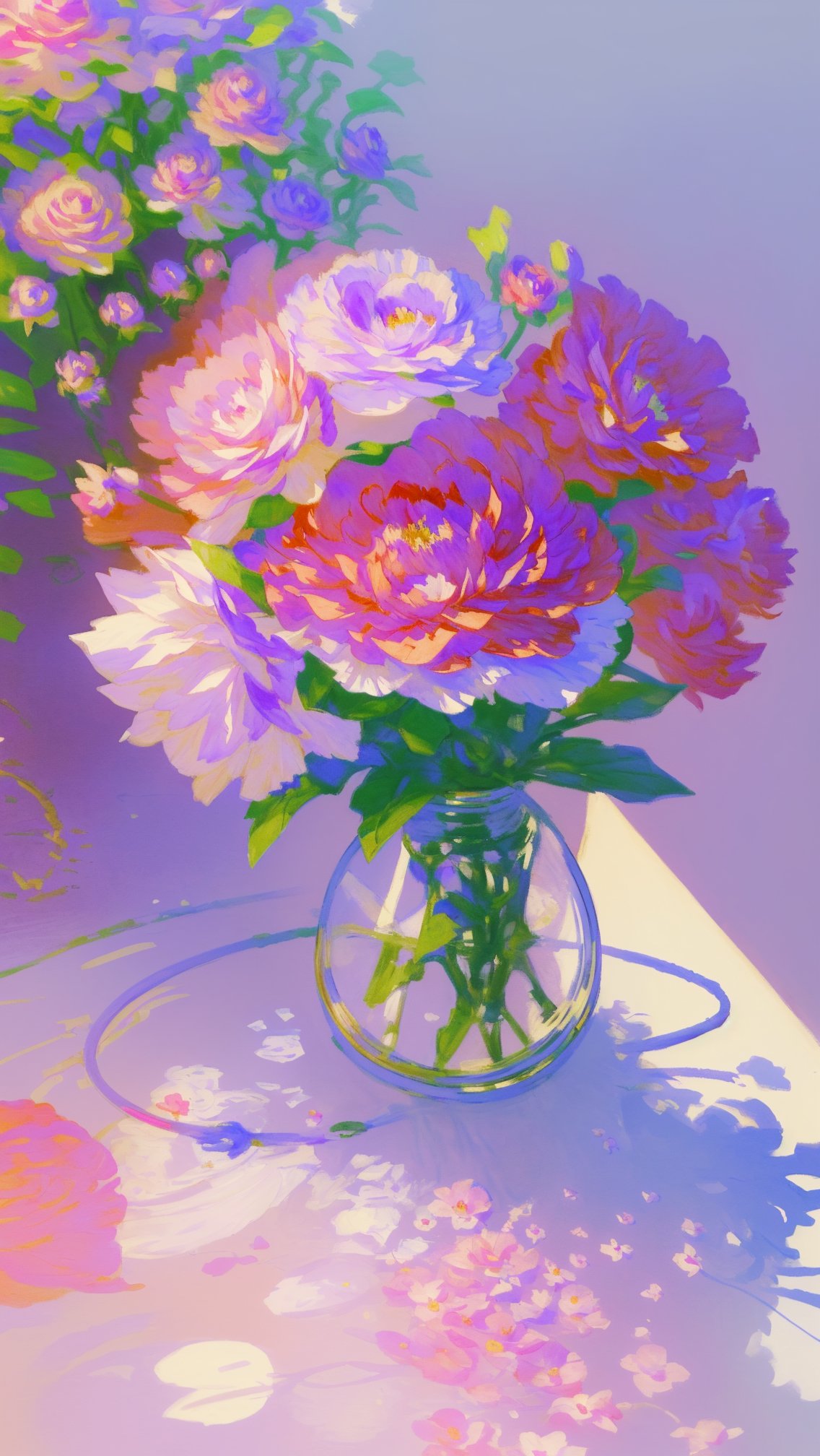 flower,pink rose,pink flower,no humans,white background,((Monet style)),rim light,plant,still life,_parameters realistic,<lora:SHUICAI-000008:1>,a bright red peony,purple carnation,babysbreath,