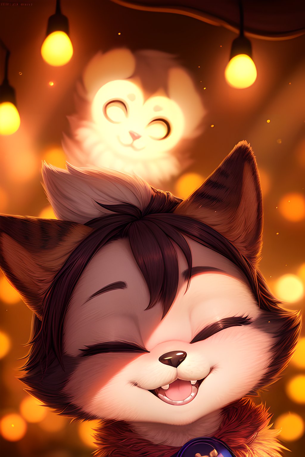 (furry:1.3), focus on face, happy, (one eye closed:1.1), beautiful lights and shadows