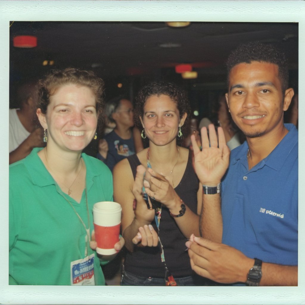 1997 polaroid photo of three friends at a LAN party   <lora:boring-v4-faces-version:1>