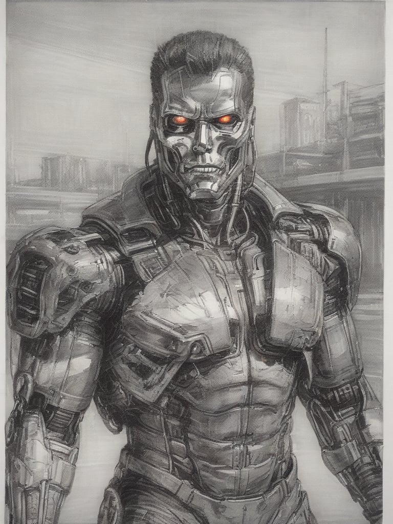 sketch, pencil art, a drawing of a terminator, <lora:pencil_art:0.85>