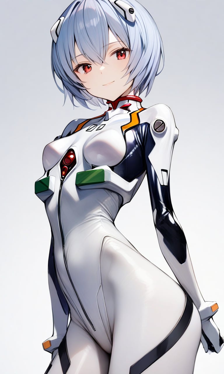 solo, 1girl, ayanami rei, plugsuit, standing, looking at viewer, light smile, upper body, masterpiece, best quality, very aesthetic, absurdres, nyatabe, <lora:Nyatabe_XL:1> 