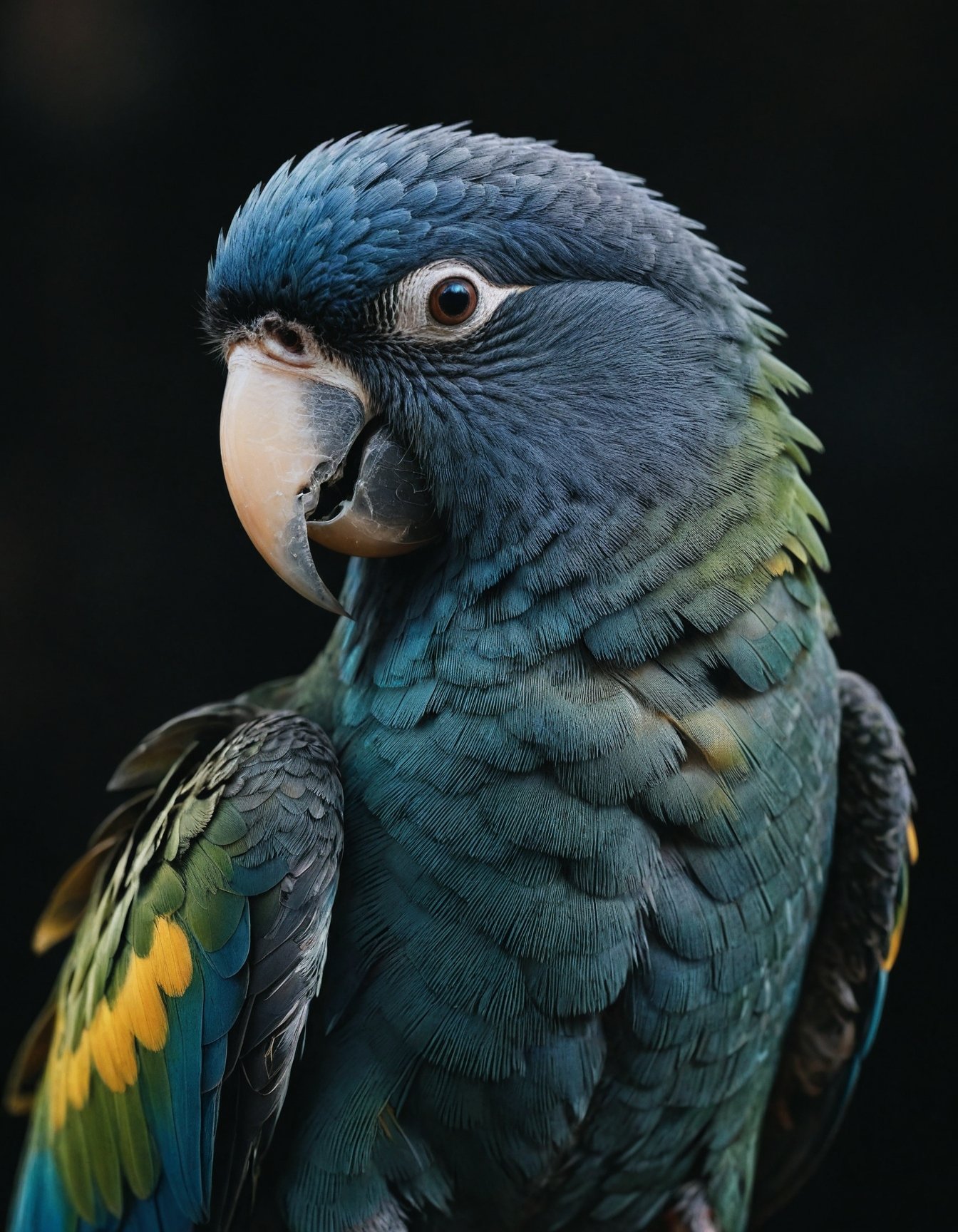 macro shot, cinematic photo of parrot, colorful, dark shot, film grain, extremely detailed