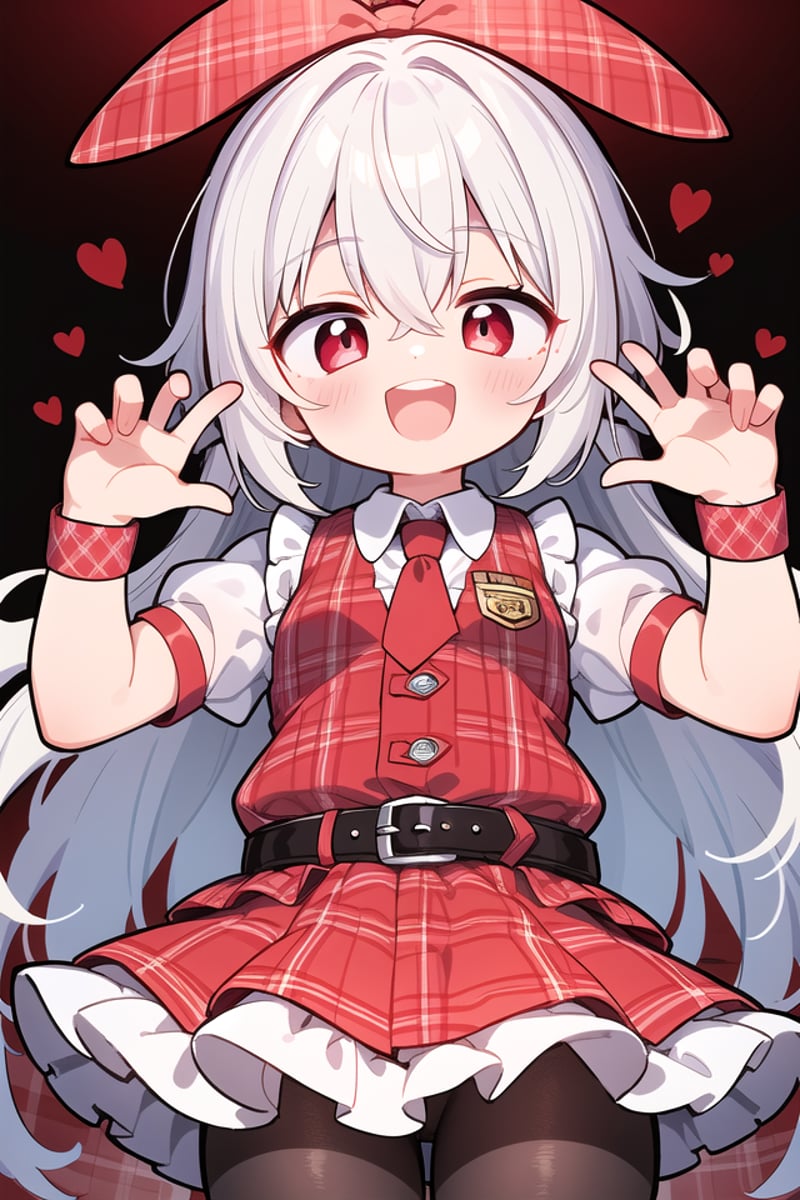 <lora:talkmouth_A_type1_v200:1>insanely detailed, absurdres, ultra-highres, ultra-detailed, best quality,1girl, solo, nice hands, perfect handsBREAK(Enchant:1.4), (red theme:1.5), ((red plaid pattern, tone on tone):1.4), (idol uniform:1.2), (fusion of sleeveless (red plaid pattern) vest and red sundress:1.4), (red tie:1.4), ((red plaid pattern) multi-layered skirt with ruffles:1.3), ((red:1.3) platform HIGH boots:1.1), (red plaid pattern ribbon on head:1.3)    BREAK    (short sleeve white collared-shirt dress layering:1.2), (black pantyhose:1.2), (belt:1.3), (wristband:1.3), (naked skin:-1), (black vest:-1), (white vest:-1), (black skirt:-1), (white skirt:-1), (cleavage:-1.5)BREAKsmile, open mouthBREAK(45 angle:-1.5), (from side:-1.5),standing, cowboy shot, looking at viewerBREAKslender, kawaii, perfect symmetrical face, ultra cute girl, ultra cute face, ultra detailed eyes, ultra detailed hair, ultra cute, ultra beautifulBREAKin coffee shop, depth of field, ultra detailed backgroundBREAKmedium large breastsBREAKgrey hair, red eyes, bob, hair between eyes